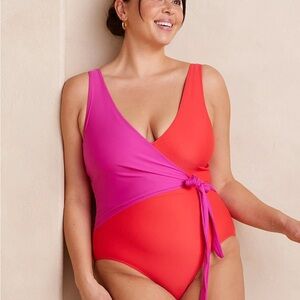 Vibrant Pink and Red Wrap Swimsuit